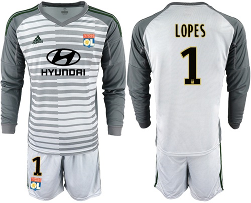 Lyon #1 Lopes Grey Goalkeeper Long Sleeves Soccer Club Jersey